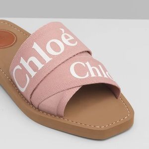 Chloe flat mule slide sandal, delicate pink